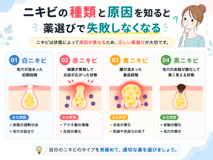 ニキビの種類と原因を知ると薬選びで失敗しなくなる