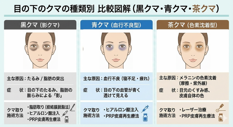 クマ取り3つの種類【青クマ・茶クマ・黒クマ】の違い