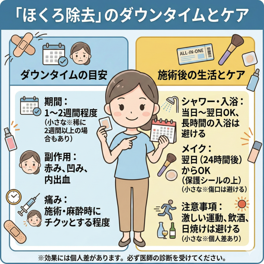 ホクロ除去のダウンタイム、経過、注意点