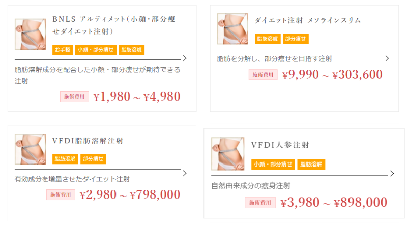 TCB脂肪溶解注射料金